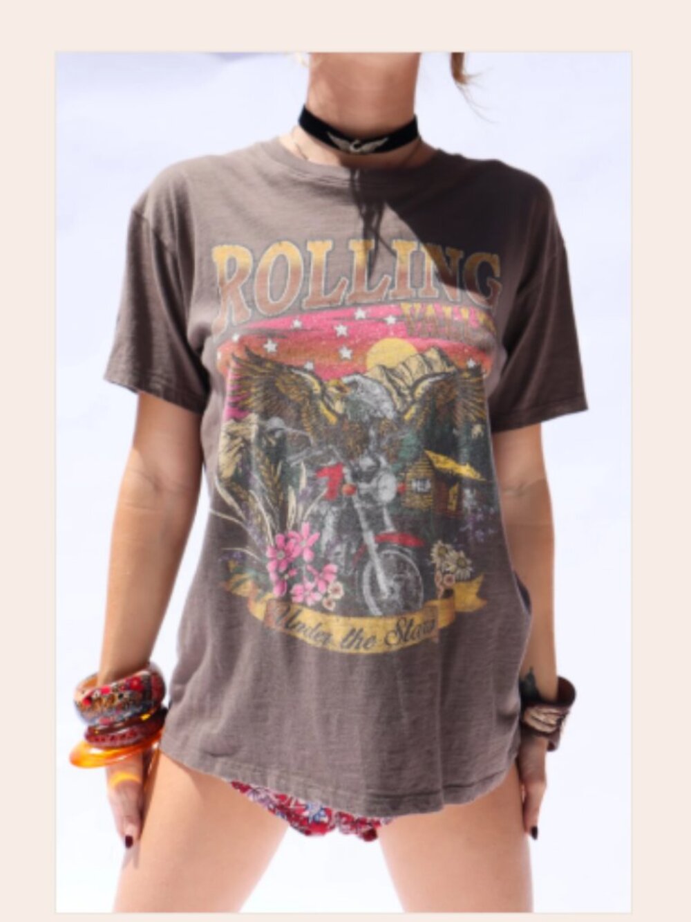 Spell Rolling Valley Biker Graphic Tee in Charcoal Sz M